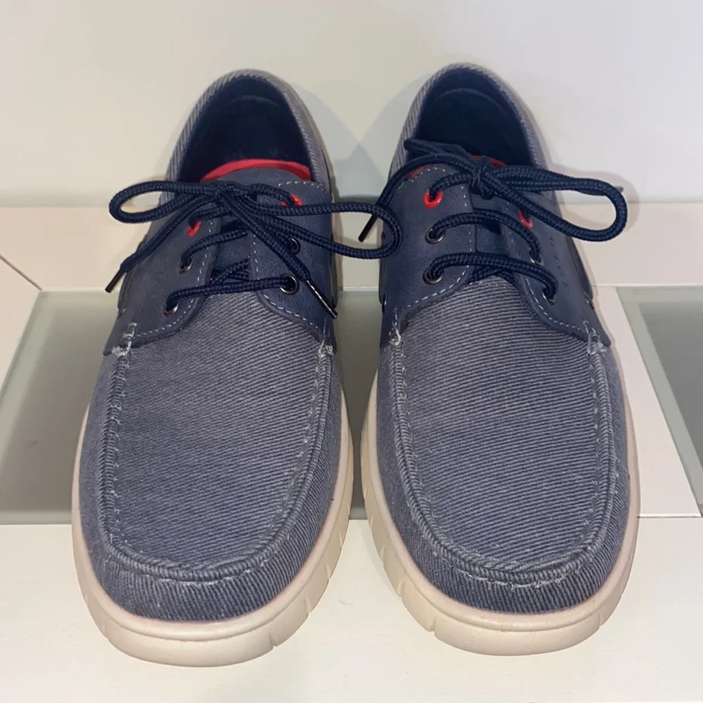 SOLO Canvas Faux Leather Laced Boat Shoes-Mens Sz 9